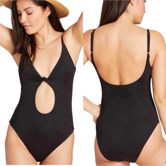 New Andie Swim The Santorini One Piece Swimsuit Key Hole Front Black Size Large - Picture 2 of 14